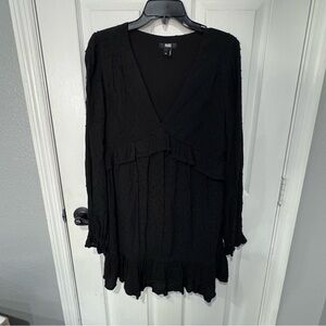PAIGE Black Swiss Dot Ruffle Mini Dress M‎ Long Sleeve Boho Babydoll